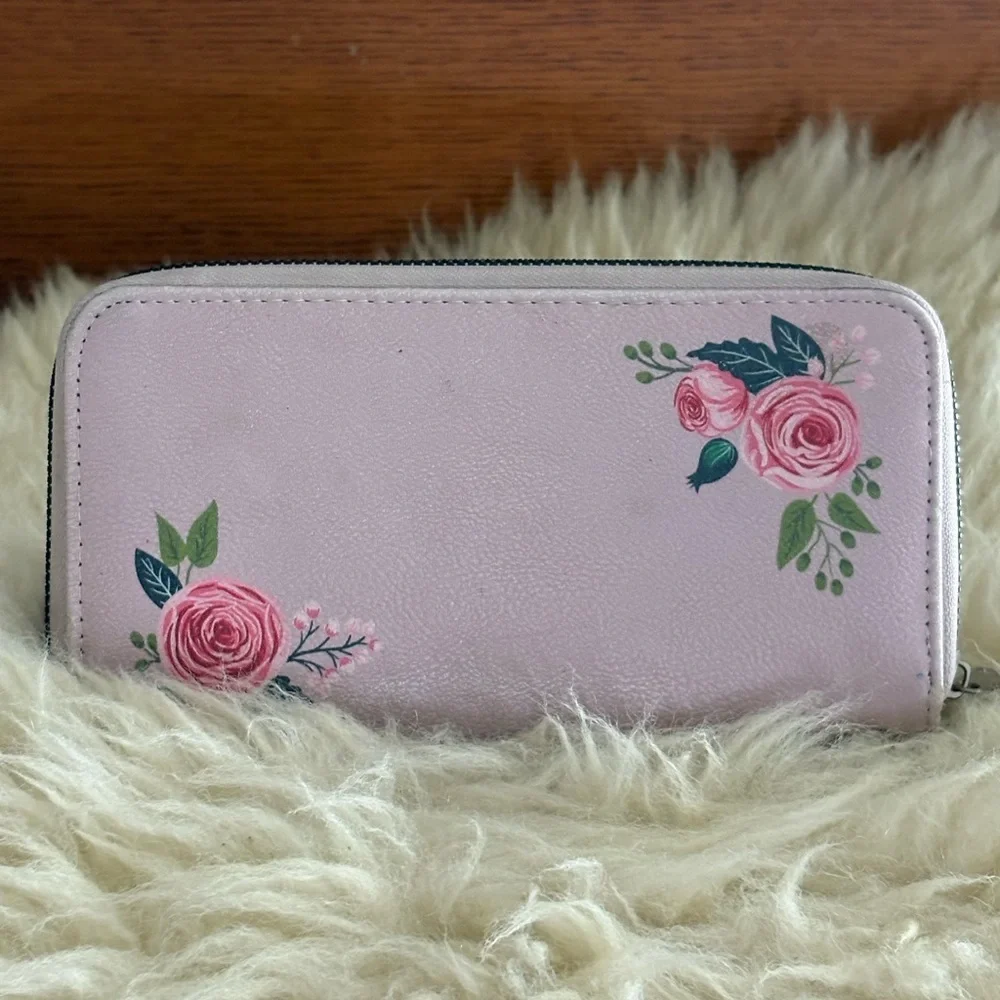 A New Day Pink Floral Zip Around Wallet Clutch